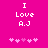 Pixelated text 'I Love A.J' on bright pink background with two of pink heart icons below