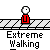 Pixel art animation of a red figure walking on striped platforms with 'Extreme Walking' text below, showing sequential movement from standing to falling.