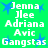 Green background with white text listing names and terms, blue star shapes scattered throughout the composition.