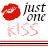 Red lips icon with 'just one KISS' text in black and pink, repeated across four of a