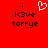 Red background with black text and a white heart symbol; two identical static frames show 'i K3ve torrye' below the heart.