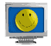 computer monitor icons showing a yellow smiley face on blue screens from multiple angles