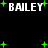 Black background with four instances of the word BAILEY in white pixelated text, surrounded by scattered green plus signs.