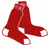 Red sock icon with white accents on left, red background with pixelated text 'How bout dem Red Sox?' on right.