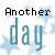 Pixelated text 'Another day' in black and teal on a white background with light blue star shapes.
