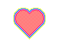 Four heart-shaped pixel art icons arranged in a , each with a distinct color scheme and patterned fill