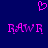 A static pixel art image with a dark blue background, featuring a pink heart symbol above two identical pixelated text strings reading "RAW".