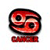 Static pixelated icon featuring a red and black stylized zodiac symbol with the word "Cancer" below it on a white background.