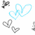 Animated sequence of heart-shaped icons in blue and gray outlines on white background with small black butterfly-like shapes.