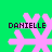 Four identical pixelated pink snowflakes on a bright green background with the name DANIELLE in dark purple text above each.