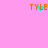 Four orange 'TYLE' text icons on pink background with cyan pixel animations; top-left shows heart-shaped cyan pixels, bottom-center has scattered cyan dots, others are static.