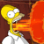 Yellow cartoon character with large white eyes and a wide open mouth, wearing a white shirt, emitting orange and red flame-like effects from its mouth against a brown background.
