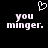 Pixelated white text and heart symbol on black background, two identical side-by-side text blocks with 'you minger.' and a heart above left block.