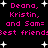 Pixelated text in bright pink on black background with white star shapes, repeating names and 'best friends' phrase.