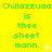 Green text on bright yellow background reads "Chillazzuaa is the sheet mann." with small white symbols appearing and changing across three of repeated text