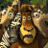 Animated pixel art of a lion character with brown fur and a worried expression, surrounded by a crowd of smaller figures, with text changing across frames.