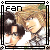 Pixelated anime-style icon with two characters in a close pose, bordered by black and white frame; text "fan" appears at top left.