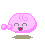Four pixelated pink cartoon characters with closed eyes and red mouths, each in a different pose with musical notes or motion lines.