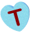 Light blue heart-shaped object with red 'T' symbol, displayed in multiple orientations including front, side, and angled views.