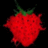 Pixelated red strawberry with green stem on black background, surrounded by red pixel text reading Strawberry Fields Forever Across The Universe Jim Sturgess.
