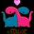 Pixelated image of two dinosaurs embracing under a pink heart, with text "RAW I LOVE YOU" on a blue background and four pink heart symbols below.
