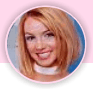 Three circular portraits of a woman with blonde hair against pink, white, and gray backgrounds; each shows distinct facial expressions and background colors.