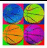 Six basketballs in a on colored backgrounds with changing text overlays