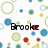 Pixelated icon with 'Brooke' text in black, surrounded by scattered circles in blue, green, yellow, and red on white background.