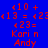 Blue background with red text and pink rectangular blocks displaying repeated patterns of '<10 + <13 = <23' followed by 'Kari n Andy'.
