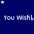 Blue background with white stars and repeated 'You Wish!' text in white pixelated font across three