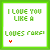 A 3x3 grid of animated frames showing a pixelated green text message with red heart symbols that incrementally increase in number across the sequence, all within white square icons bordered by bright green.