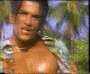 A sequence of animated frames showing a person in an orange shirt with green shoulder accents against palm trees, transitioning through facial expressions and hand gestures.