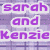 Pixelated text displays 'sarah and Kenzie' over purple , 'strange and sexy beasts!' over blue pattern, and 'are' in green box on pink-green plaid