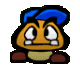 Pixelated character with blue hair, orange face, white eyes, and brown arms against gray background
