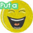 Yellow circular emoji with winking eyes and a wide open mouth showing teeth and tongue, overlaid with green text fragments.