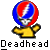 Pixelated icon of a skull with red and blue gradient head, yellow shirt, raised arms against gray background; text "Deadhead" below.