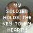 A four- shows a couple in military uniform and civilian clothing with overlaid text expressing affection for a soldier