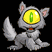 Pixel art contact sheet of a gray cat-like creature with large yellow eyes showing two animation frames: one eye open and one eye closed.