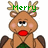 Pixelated reindeer with brown body, red nose, and antlers; green text above head changes from 'Merry' to 'Christmas'.