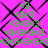 A static image with a bright pink background and black geometric lines forming diamond shapes, overlaid with green pixelated text symbols.