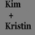 Gray and black pixelated text displays 'Kim + Kristin' on left, with 'Best E-Friends Forever!!' on right.