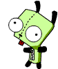 Green cartoon character with large white eyes, black limbs, and a red mouth detail in various poses including front-facing, side views, and back view.
