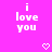 Pixelated text 'i love you' in white on bright pink background with two pixel hearts below, animated to alternate between solid and faded states.