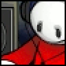 Pixelated static image of a red fabric draped over an object with dark and white background elements.