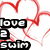 Pixelated icon with red heart outline and black text blocks reading 'love', '2', and 'swim' on white background.