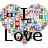Two heart-shaped icons with pixelated backgrounds display text: 'I Love' on the left and 'My IPOD' on the right.