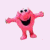 Pink cartoon character with black eyes and mouth stands against light pink background, blue bubbles float below; circular version shows text "Mr Bubble" above the character.