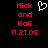 Red pixelated text 'Nick and Kali 11.21.08' on black background with white heart symbol above text.