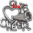 A silver-toned heart-shaped charm with a megaphone and circular accents, featuring red text overlays that change across frames.