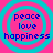 Four identical cyan concentric circles on a bright pink background, each containing blue text reading peace love happiness.